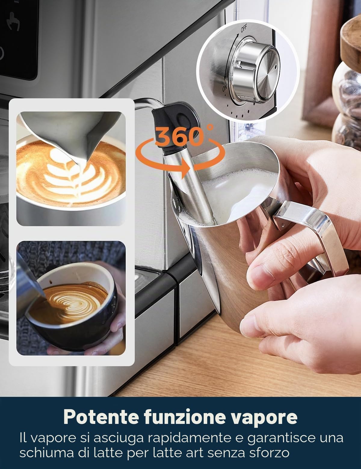 CAFELFFE Macchina da caffè espresso con montalatte e vapore, macchina espresso con pressione a pompa da 20 bar, macchina da caffè espresso con schermo LCD touch screen per barista a casa o per
