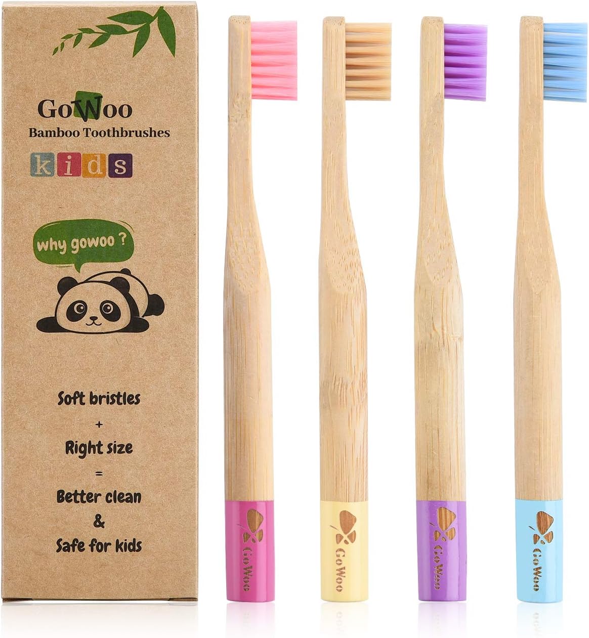 100% Natural Bamboo Toothbrush Soft - Organic Eco Friendly Toothbrushes with Soft Nylon Bristles, BPA-Free, Biodegradable, Dental Care Set (Pack of 4, Kids, Rainbow)