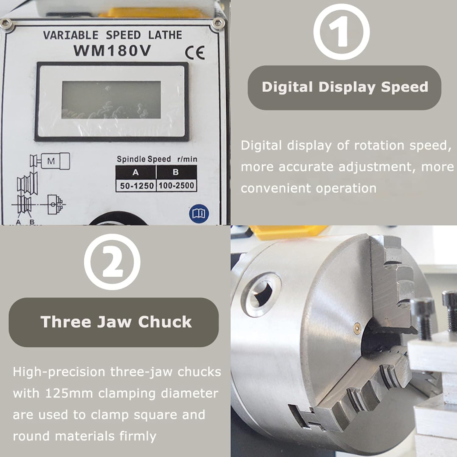 INTSUPERMAI Mini Metal Lathe 7" x 12" Benchtop Metal Lathe Variable Speed 50-2500RPM Metal Working Lathe with 3 Jaw Chuck