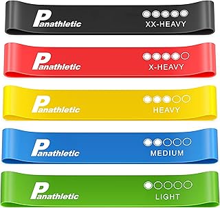 Panathletic Elastici Fitness, Set di 5 Bande – 5 Livelli di Resistenza, Guida agli Esercizi, eBook in Italiano, Borsa da Trasporto – 5x elastico palestra, fascia elastica
