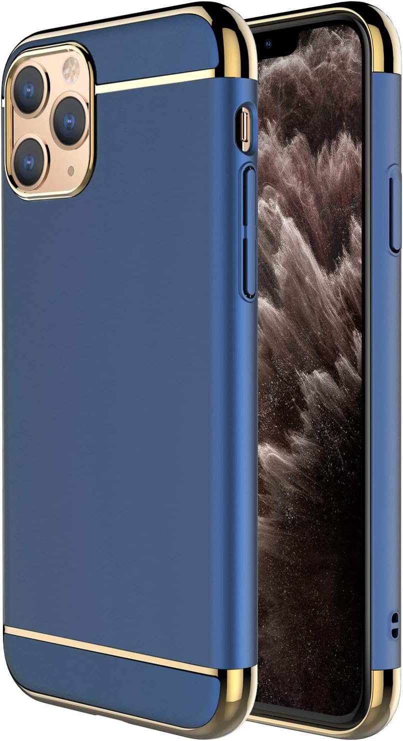 iPhone 11 Pro Max Case,RORSOU 3 in 1 Ultra Thin and Slim Hard Case Coated Non Slip Matte Surface with Electroplate Frame for Apple iPhone 11 Pro Max (6.5")(2019) - Blue and Gold