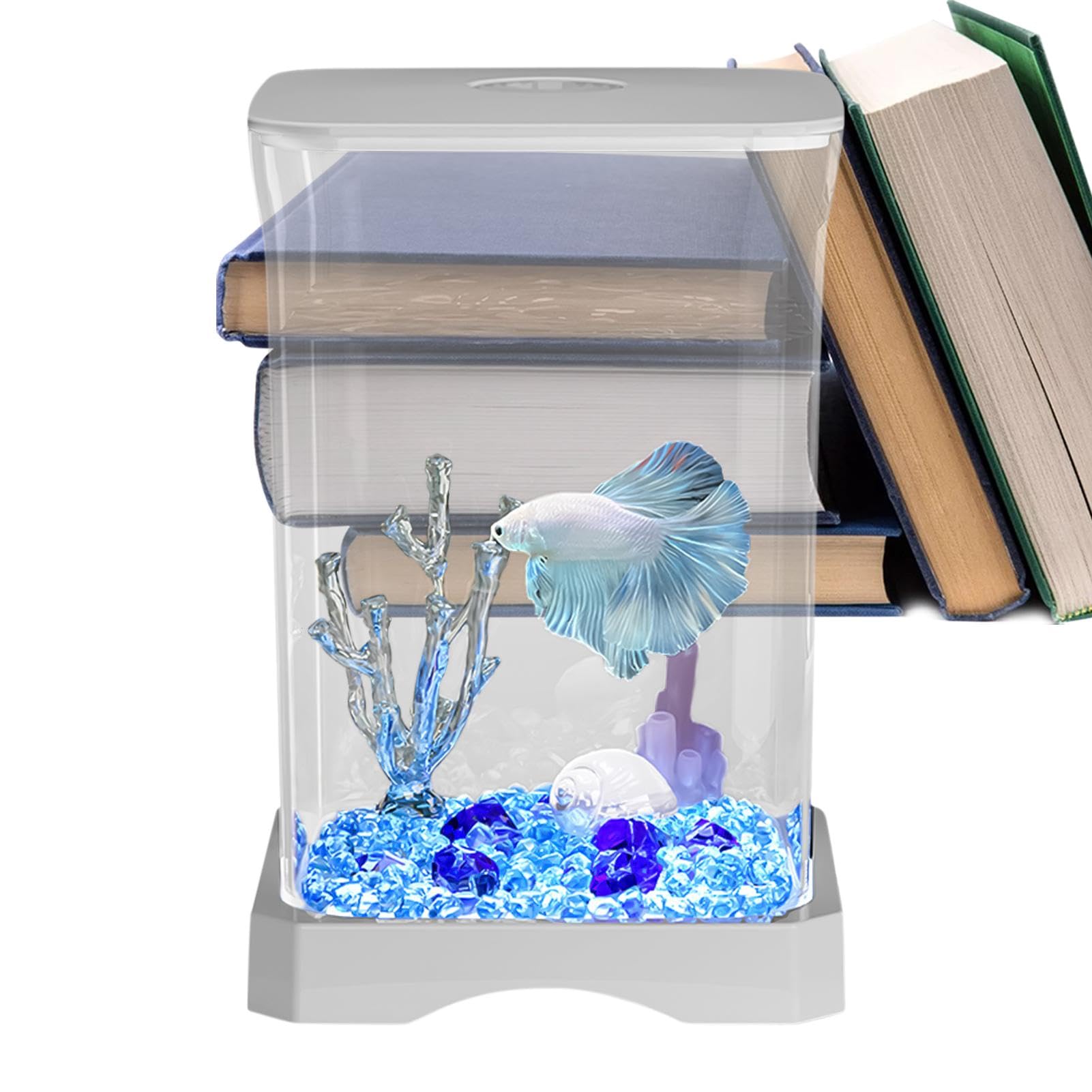 Aquarium Betta compact de bureau avec éclairage LED intégré pour petit espace