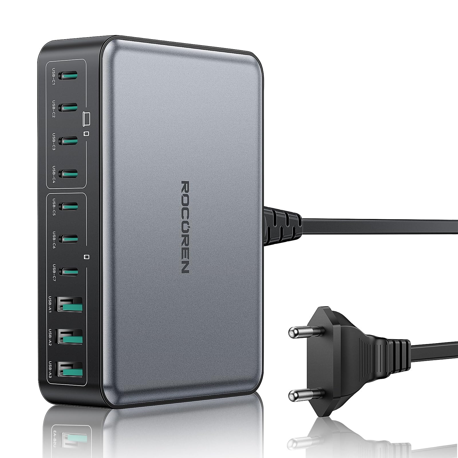 Rocoren USB C Charger 480W, PD100W USB C Fast Charging Station 10-Port PPS Laptop Charger Adapter Charger with USB-A for MacBook Pro/Air, iPh0ne, Acer, Lenv0, Galaxy A05s/S25, Pixel