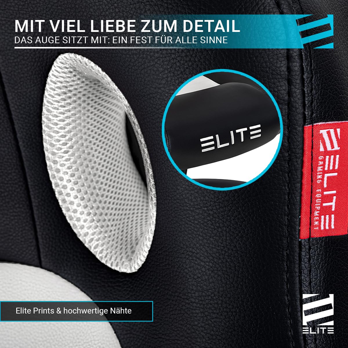 ELITE Gaming Stuhl Exodus | Ergonomischer Bürostuhl - Schreibtischstuhl - Chefsessel - Sessel - Racing Gaming Stuhl - Gamingstuhl - Drehstuhl - Chair - Kunstleder Sportsitz (Schwarz)