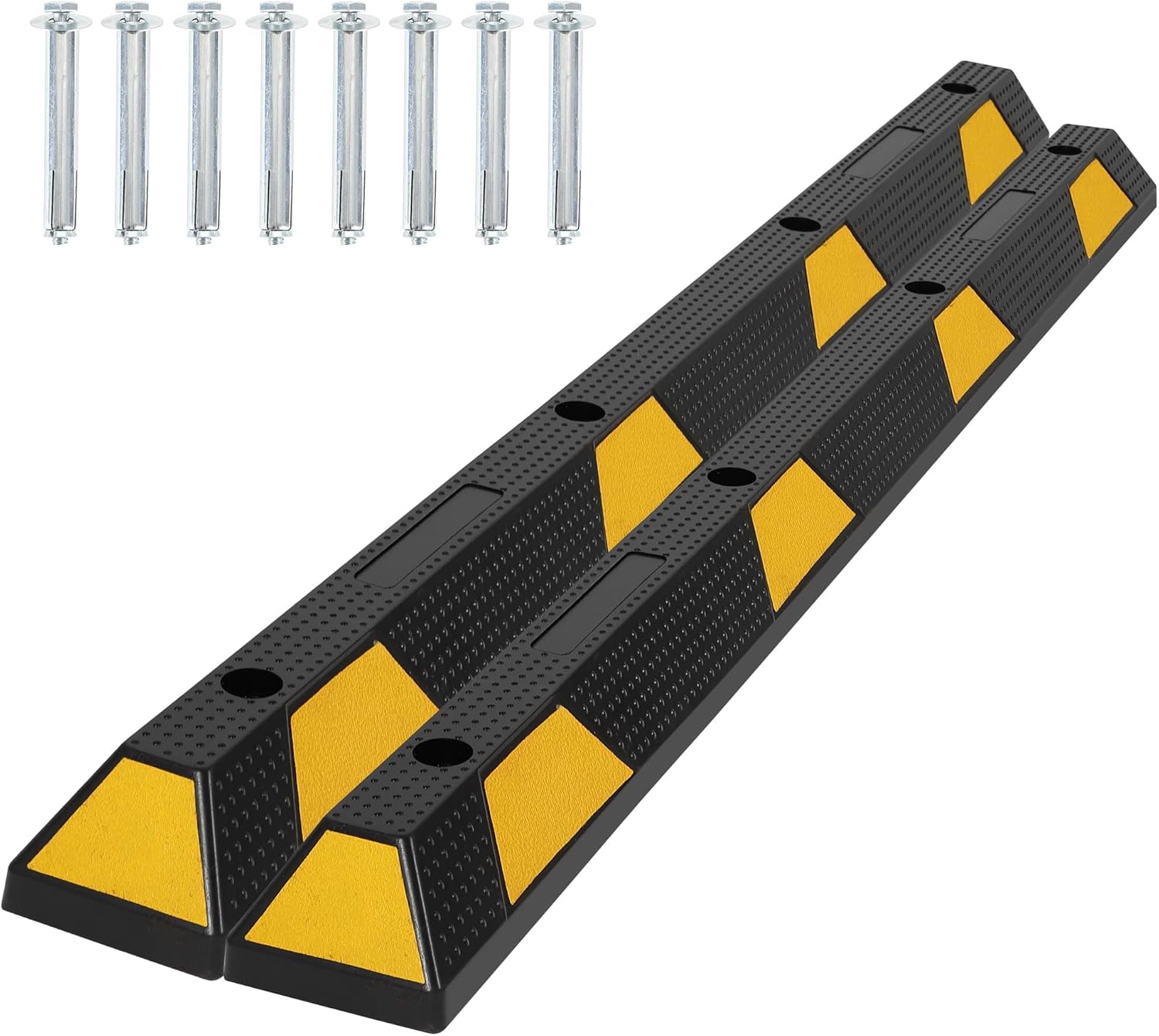Garvee 2 Pack 72" Heavy Duty Rubber Parking Curb, 55,000 Lbs Capacity Garage Wheel Stopper with Reflective Stripes for Driveway, Truck, and Vehicle Protection.