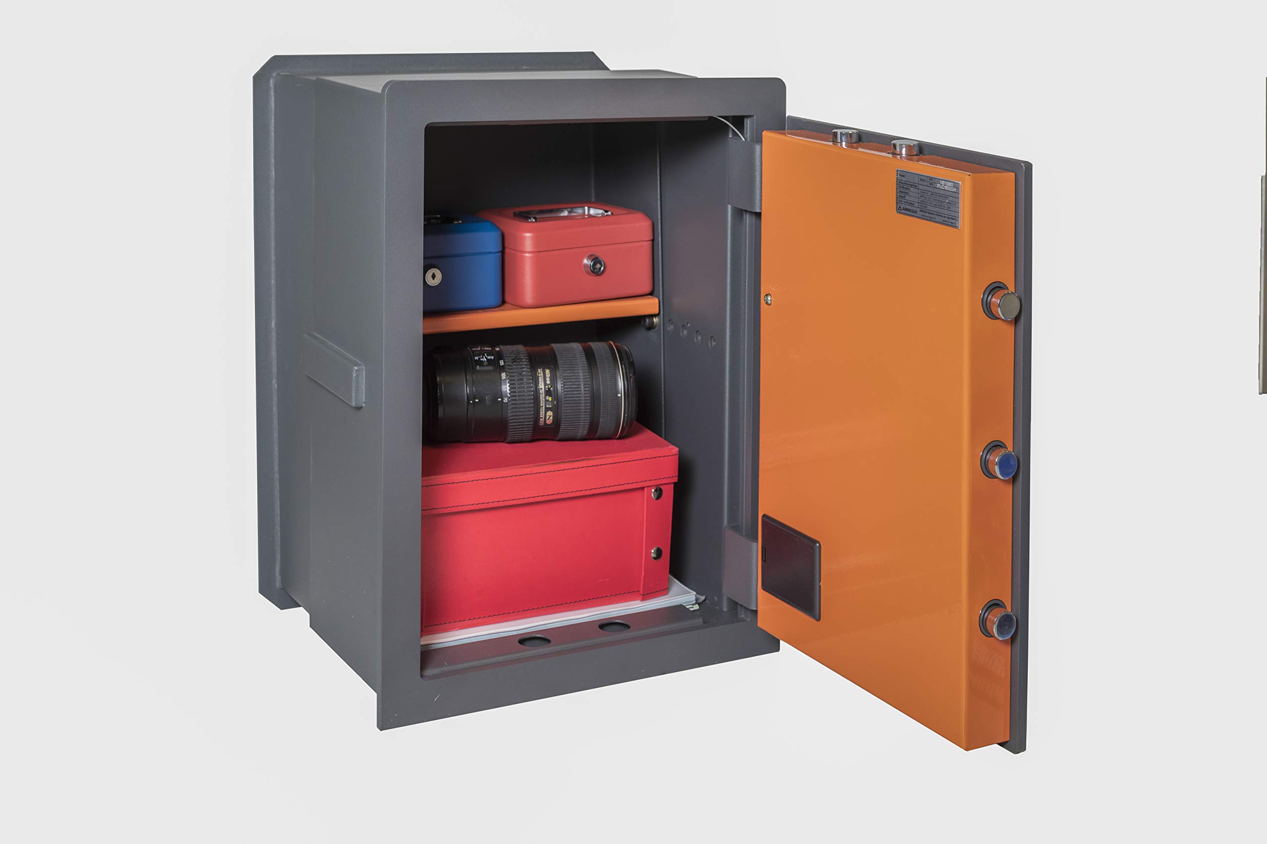 ARREGUI Plus C 181080 Caja fuerte de empotrar a pared con cerradura certificada de llave y codigo | Caja de doble Seguridad para casa y hogar | Fundo extensible | 52 x 38,5 x 20/30 cm | 24 a 40 L