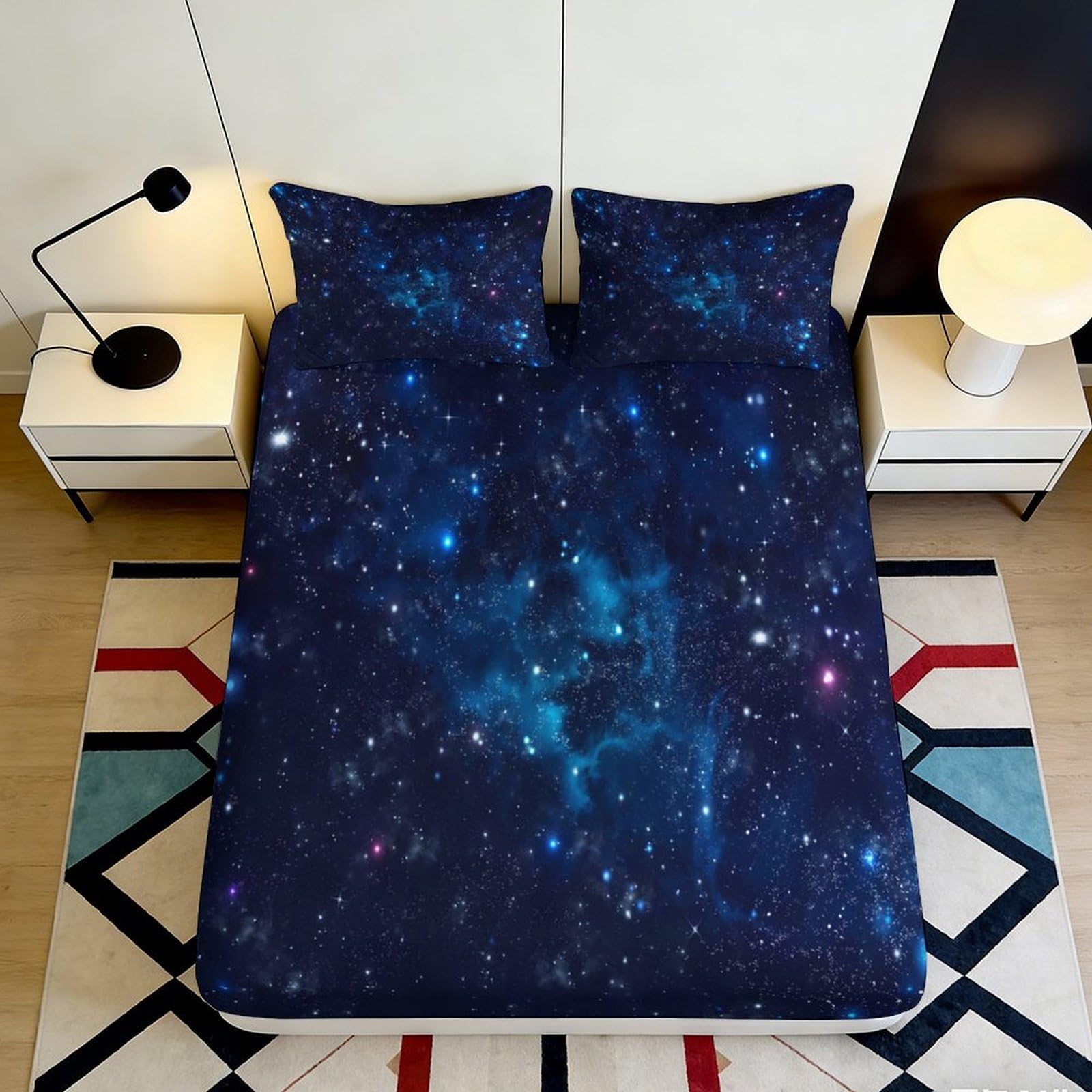 3D Printed Galaxy Starry Sky Fitted Sheet Microfiber Soft Mattress Cover Cosmic Nebula Bedroom Protector 120x200cm 120x200x25cm