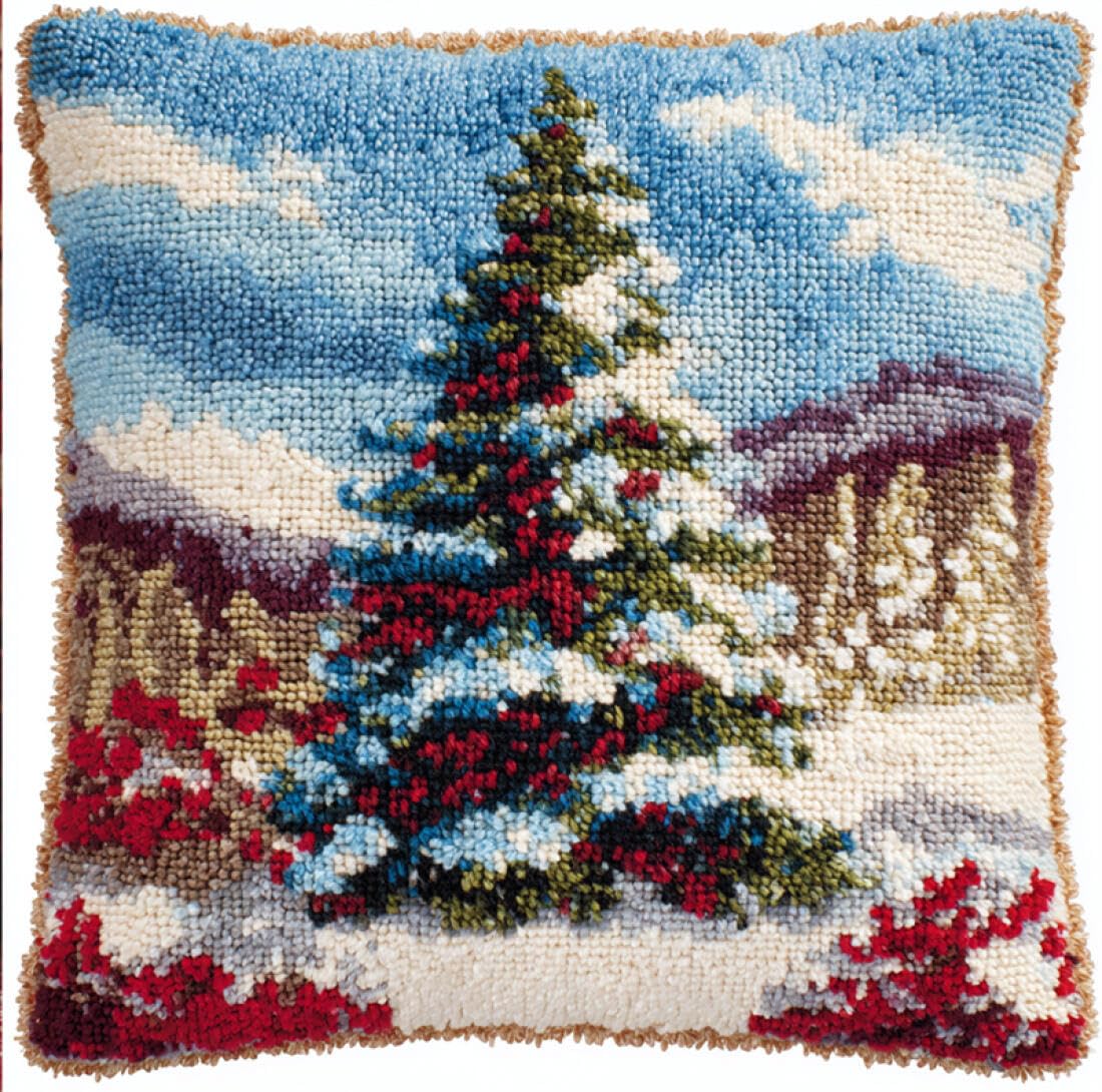 Kitquiver Latch Hook Pillow Kit Cartoon Christmas Tree DIY Latch Hook Kits Pillow Printed Cushion Crochet Yarn 3D Embroidery Set Pillowcase Rug Home Decor 17x17In