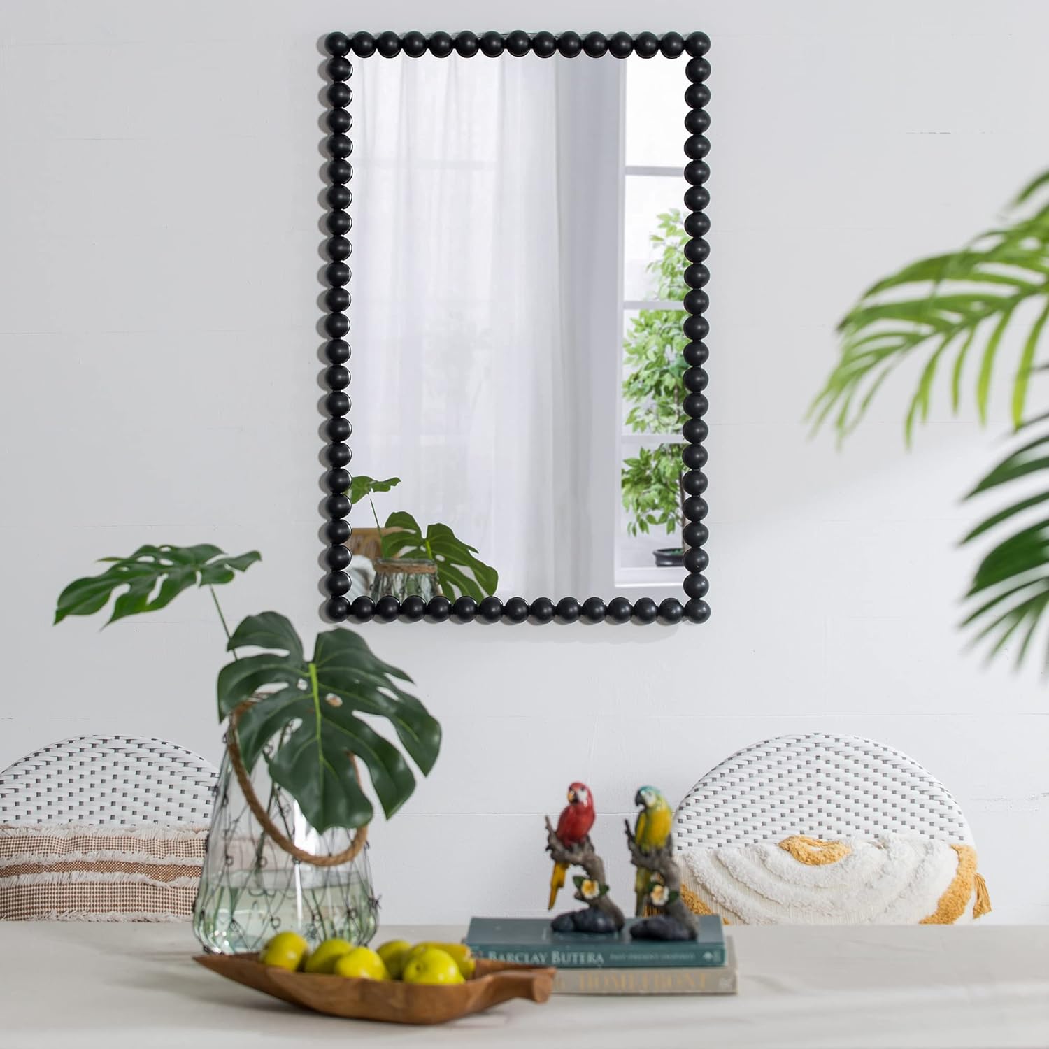 A&B Home Black Mirror for Bathroom - Rectangle Wall Mirror with Metal Beaded Frame, Home Wall Decor for Living Room Bedroom Vanity Entryway, 24" x 36"