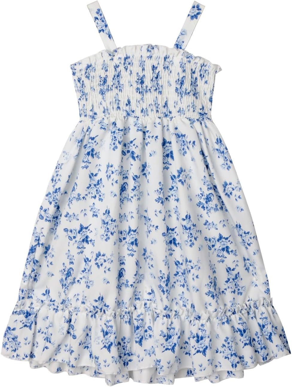 PopReal Girl Summer Dress Boho Floral Spaghetti Strap Midi Dresses Ruffled Tiered Casual Beach Sundress
