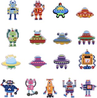 17Pcs Robot Shoe Charms Bulk for Croc Boys Girls, Cute Cartoon Robot PVC Shoe Charms for Clog Garden Shoe Slippers, Shoe Decoration Accessories, Polyvinyl Chloride, No Gemstone