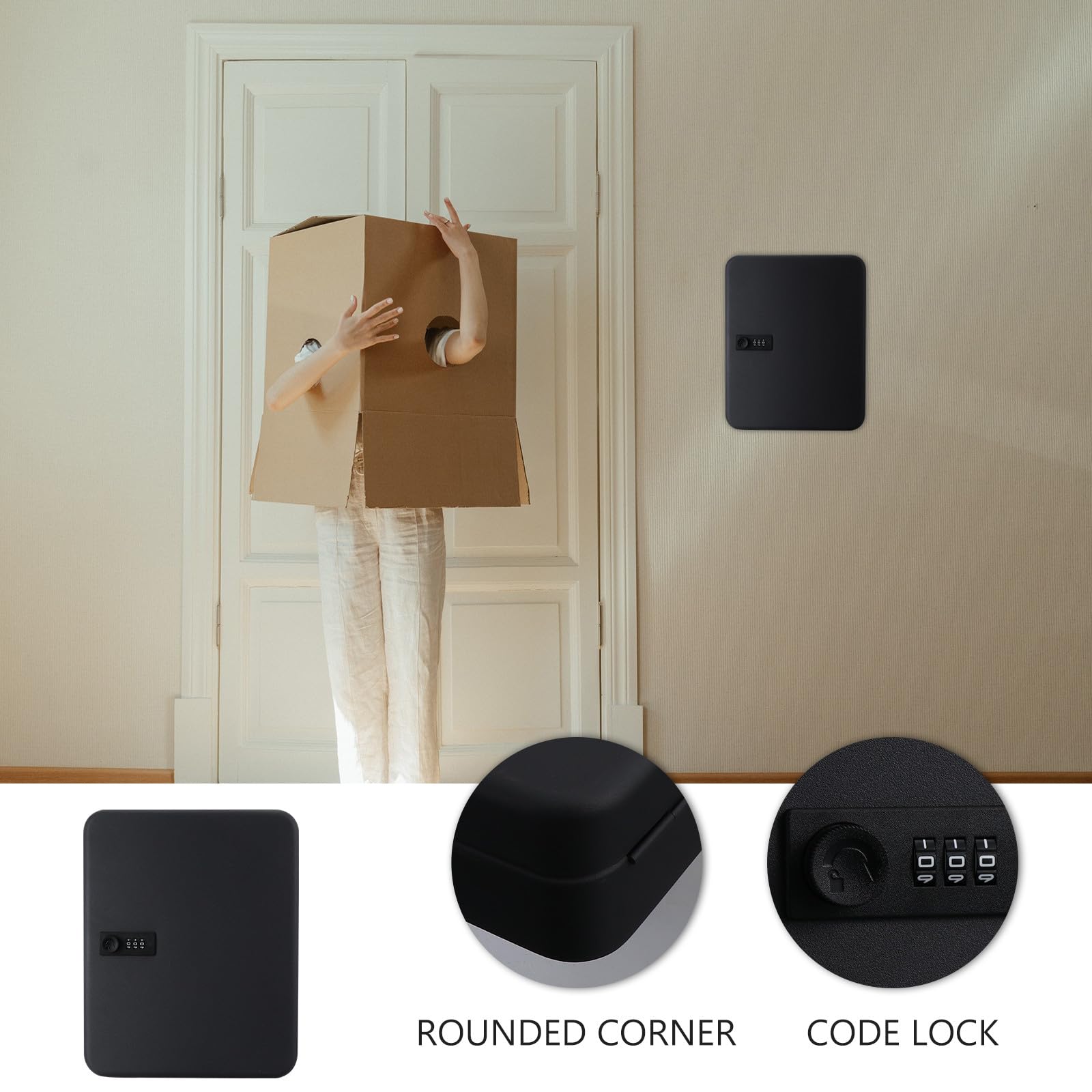 Uonlytech Armadietto Portachiavi da Parete Nero in Ferro con 36 Slot, Organizer Chiavi con Codice per Property Manager e Laboratori, Protegge le Mani e Contiene Portachiavi Grandi