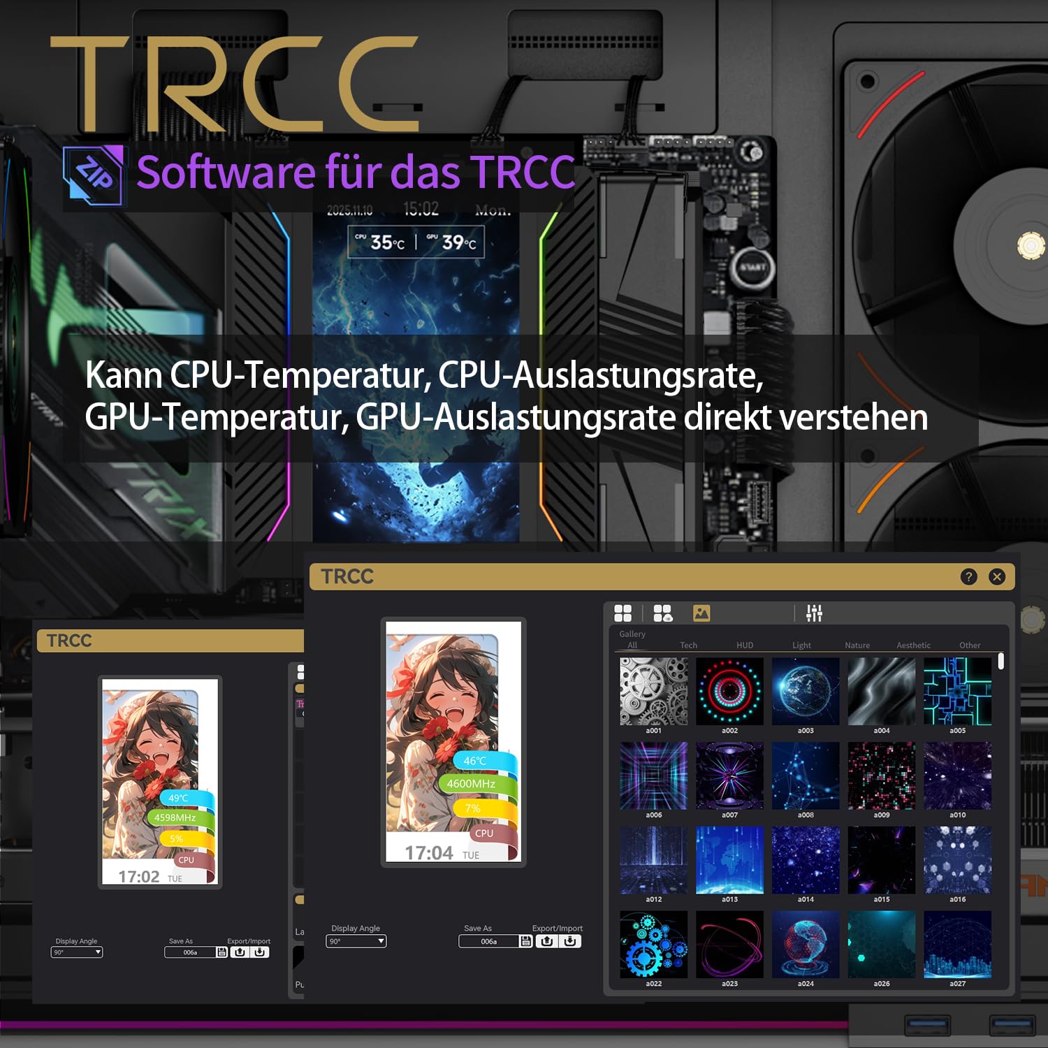 TR-Thermalright Peerless Assassin 120 Vision MAX ARGB Black CPU-Kühler, Dual-Tower-Design mit 6 Heatpipes und 5 Zoll IPS-Display, zwei 120mm PWM-Lüfter, für AM5/AM4 und Intel LGA1851/1700/115x/1200