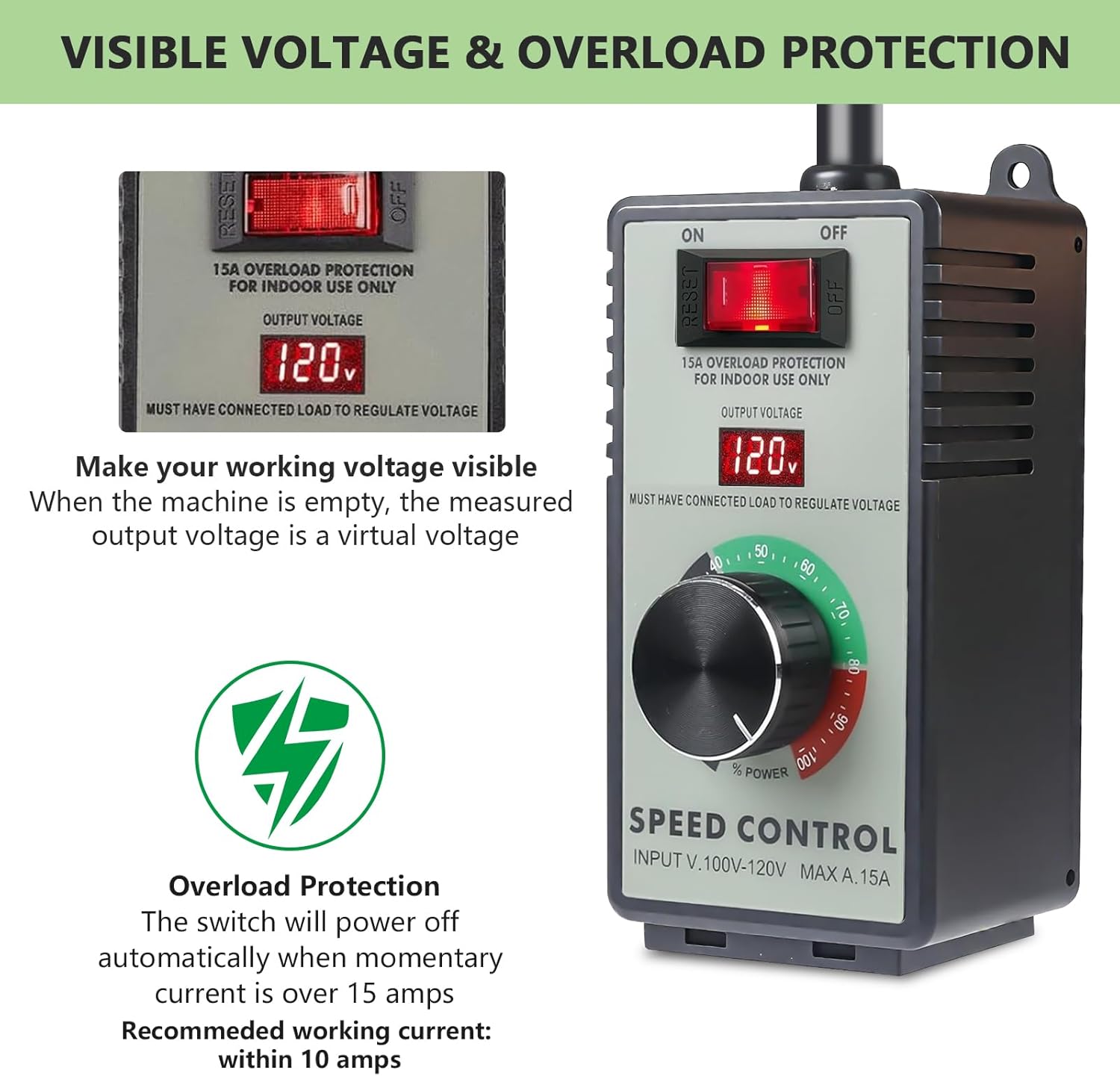 Cdmall AC Motor Speed Controller 120V 15A Max - Variable-Speed Controller & Fan Speed Control with Overload Protection and LED Display for Hydroponics Inline Duct Exhaust Ceiling Fans 15A-FSC