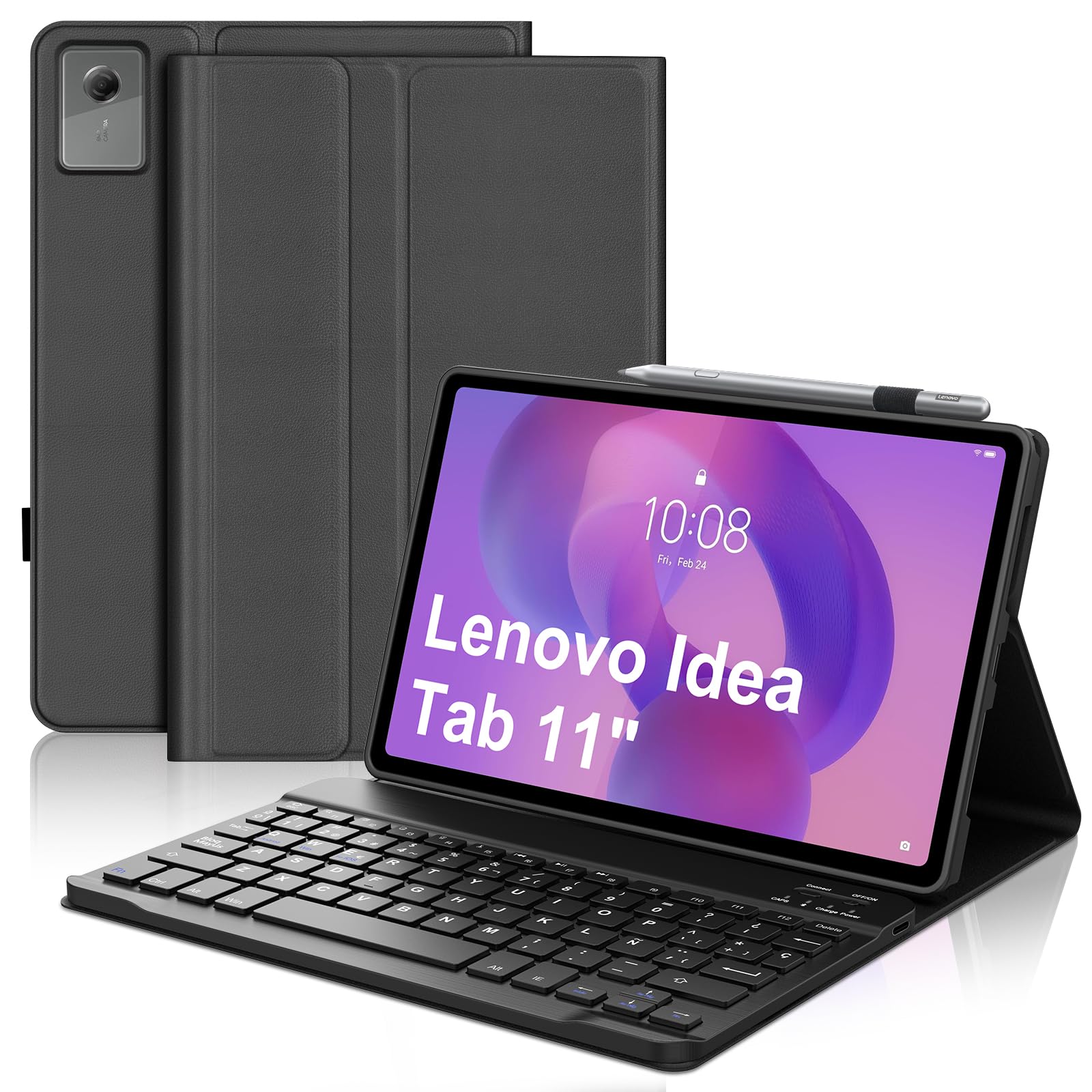 IVEOPPE Funda con Teclado para Lenovo Idea Tab 11" 2025, QWERTY Español Ñ, Bluetooth Magnéticamente Teclado para Lenovo Idea Tab 11 TB-336ZU TB-336FU, Negro