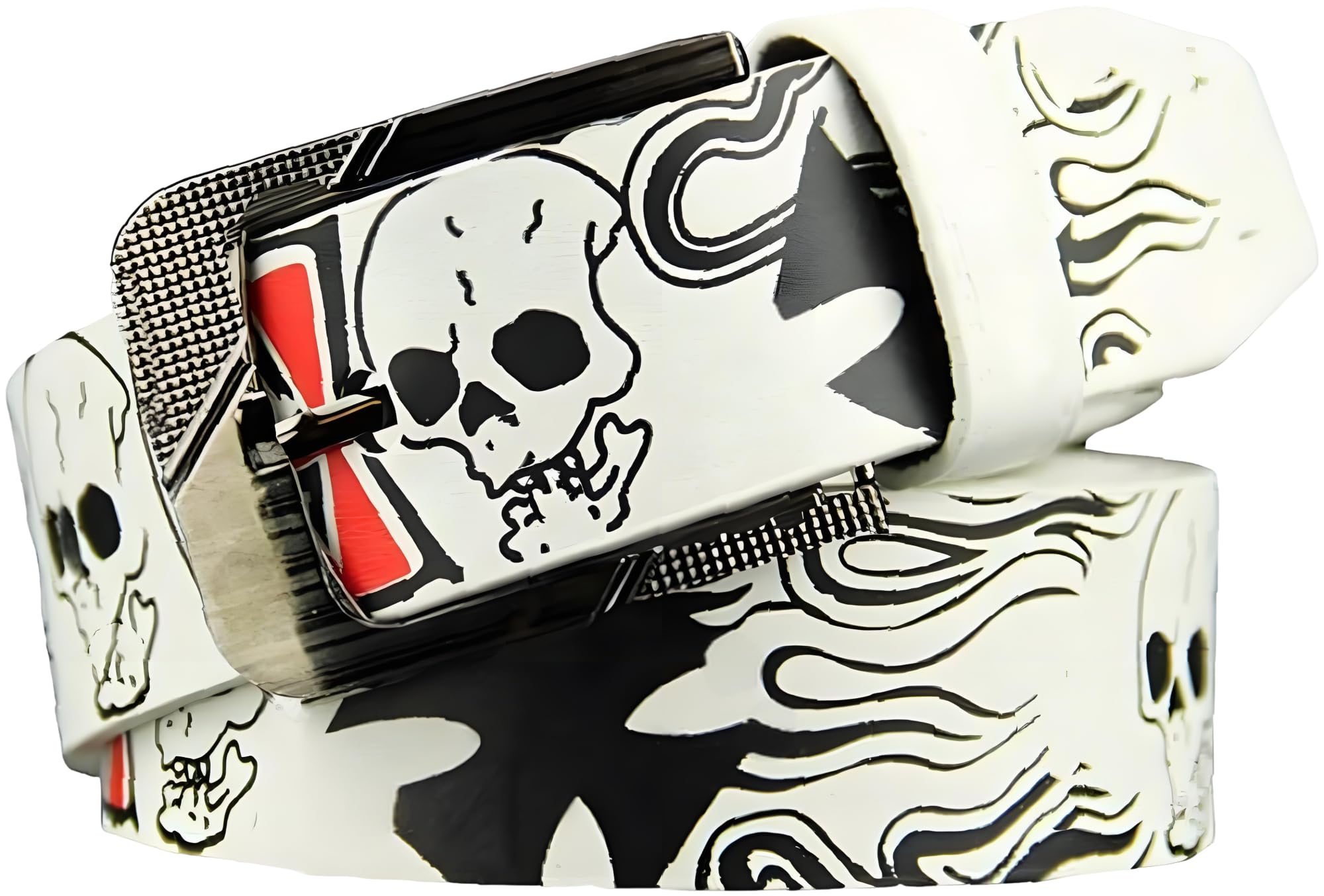 AIBEARTY Punk Skull Skeleton Pattern Pin Buckle Belt Gothic Casual Pu Leather Waistband for Women Men