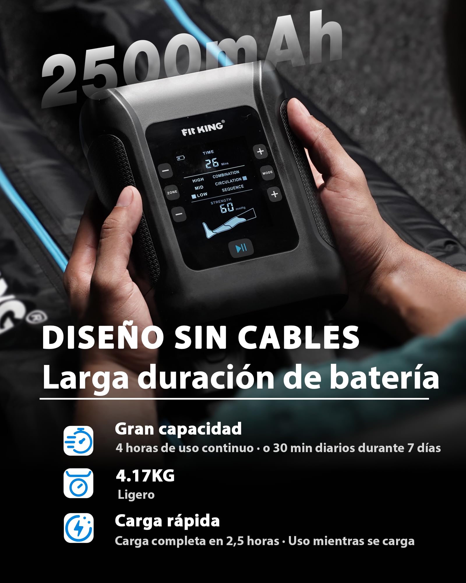 FIT KING Inalámbrico Masajeador de Piernas, Botas Presoterapia para Piernas Recargable Masajeador para el Dolor y la Circulación Sistema de Recuperación Rápida Relajación Post-Entrenamiento(Medio)
