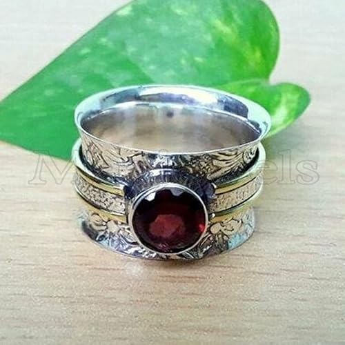 Miniatura 3 de Gemstone Spinner Ring for Women, 925 Sterling Silver Boho Meditation Band with Amethyst, Moonstone, Opal, Garnet, Gift for Her