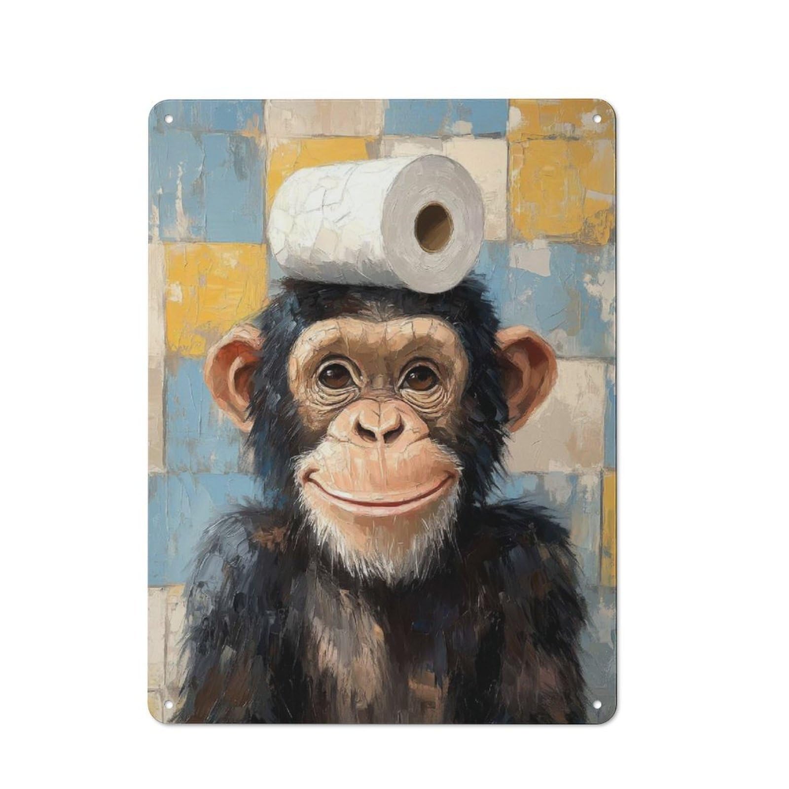 Junmoney Chimpanzee With Toilet Paper Rustic Metal Sign 40X30cm For Lounge Or Reading Corner, For Reading Corner Decorators