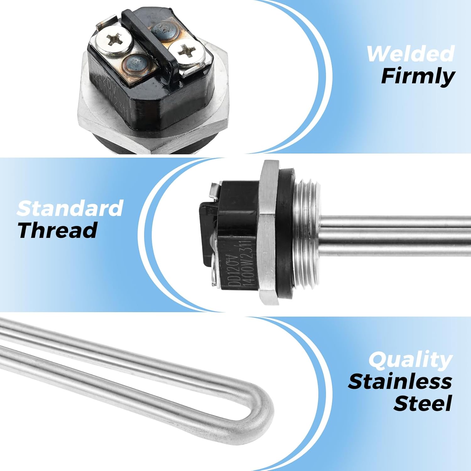 02463 02462 1500W 120V Water Heater Element, RV Water Heater Anode Rods with Dual Hex Wrench & Tape Replacement for AO Smith, Mor-Flo, Rheem Electric Tankless Water Heater