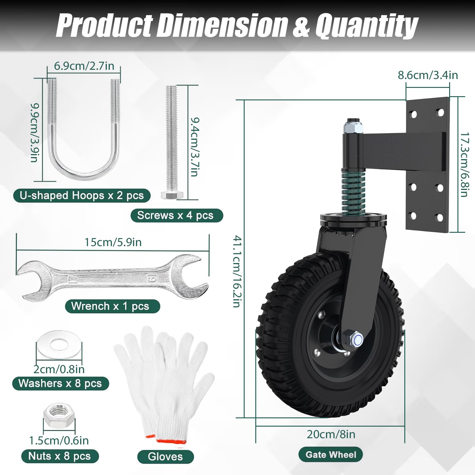 20cm Torrolle mit Bremse 360° Drehbare Laufrollen mit Federbelastung | Tragfähigkeit von 270 kg Torlaufrolle Schwerlast Tor Räder Perfekt für Holztore Zäune und Gartentor Metalltore