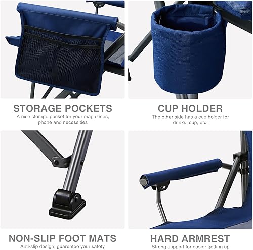 Miniatura 7 de EVER ADVANCED Silla de campamento plegable de gran tamaño, para adultos, silla de césped resistente con bolsillos laterales, silla cuádruple