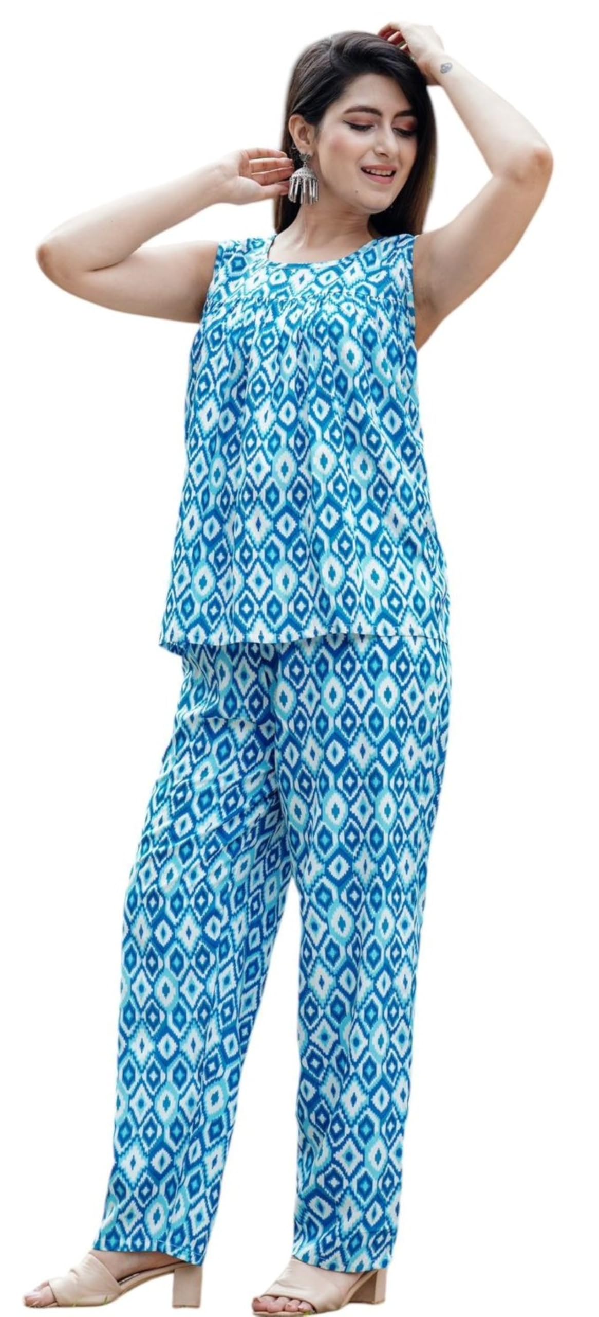gamyam Printed Rayon Cotton Sleeveless Night Suit for Women & Girls| Printed Comfortable Night Wear for Girls Women-picture-22
