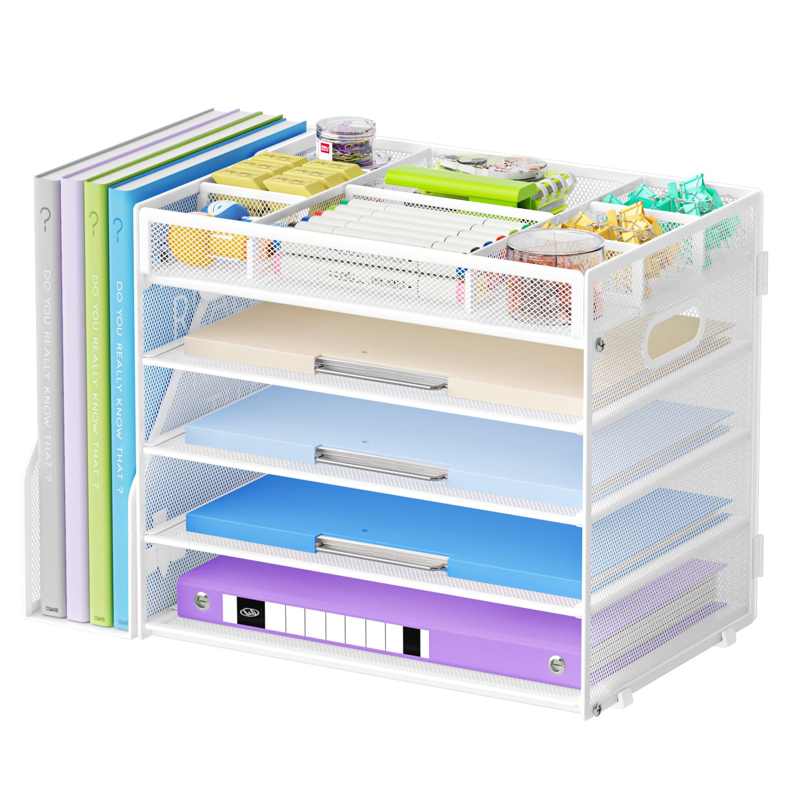 Marbrasse Organizer da scrivania a 5 livelli con porta documenti, organizer per vassoio per lettere, organizer da scrivania con scomparti regolabili, organizer da scrivania in rete e accessori per
