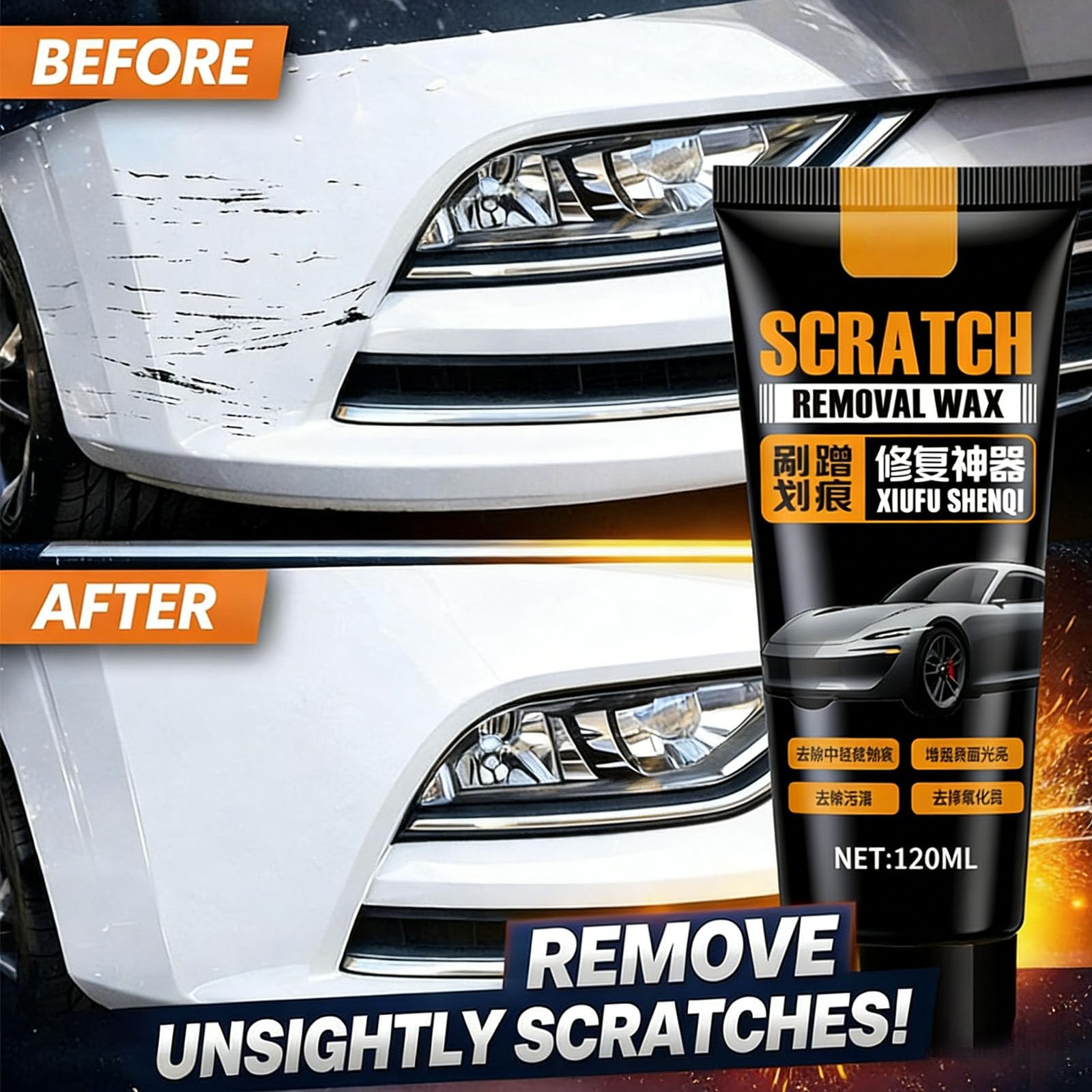 Jeeeun Car Scratch Remover Wax, 2026 Vehicle Scratch Repair Paste, Universal Car Scratch Removal Kit with Wipe and Sponge (1pcs) — view 3