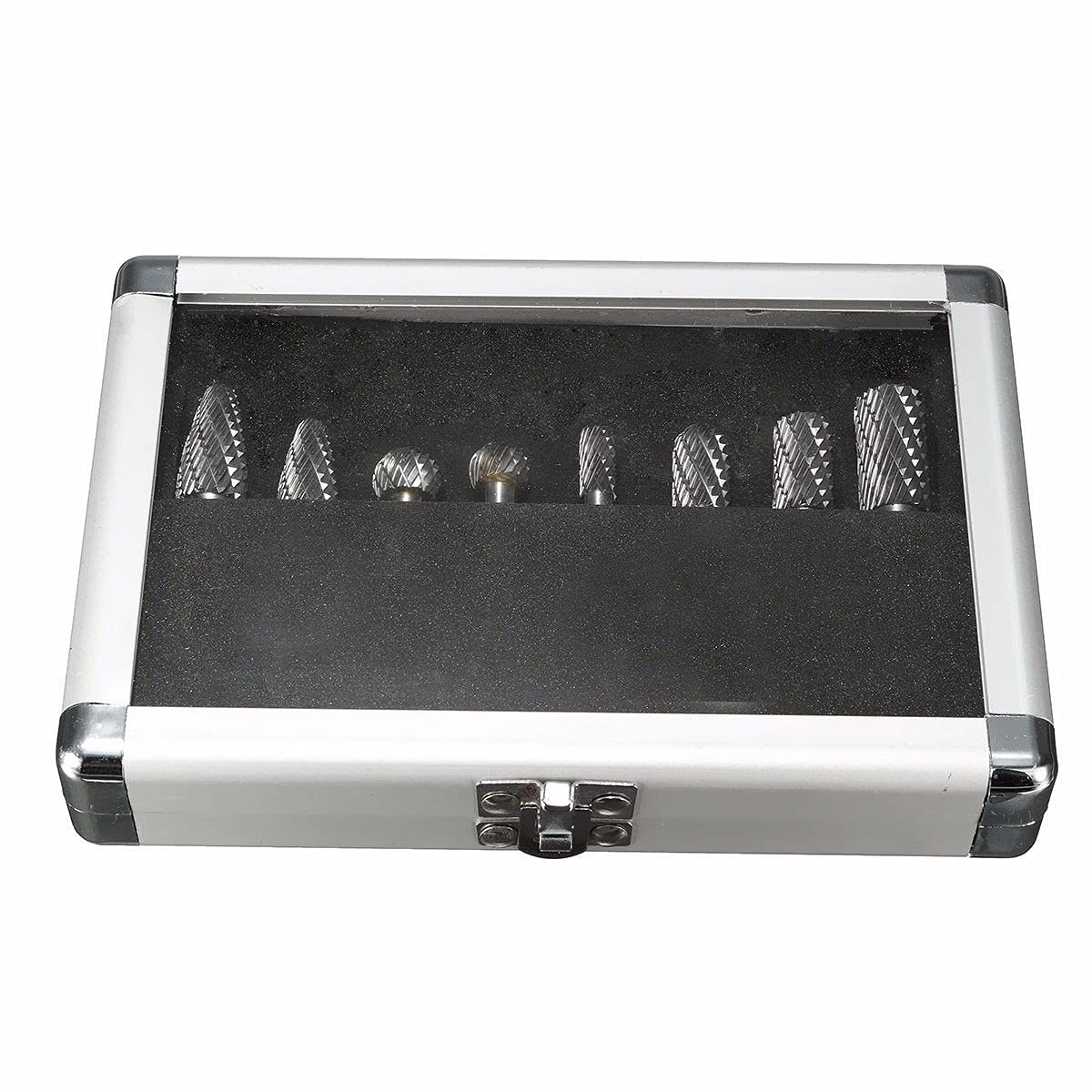 8Pc 1/4'' Shank Double Cut Carbide Rotary Burr Die Grinder Grinding Bit Tool Set with Aluminum Box