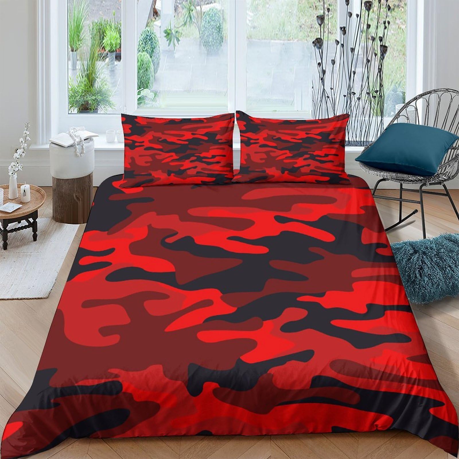 Ctjqhvkz Style-8 3D Printed Red Camouflage Fitted Sheet Microfiber Soft Breathable Black Camo Mattress Cover For Bedroom Dorm Mattress Protection Decor Single（135X200cm）