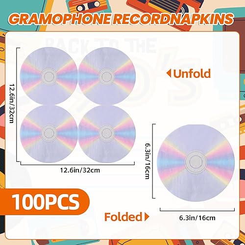 Miniatura 2 de Paquete de 100 servilletas de papel con CD para fiestas de los años 90, servilletas desechables para almuerzos para discotecas, música, fiestas,