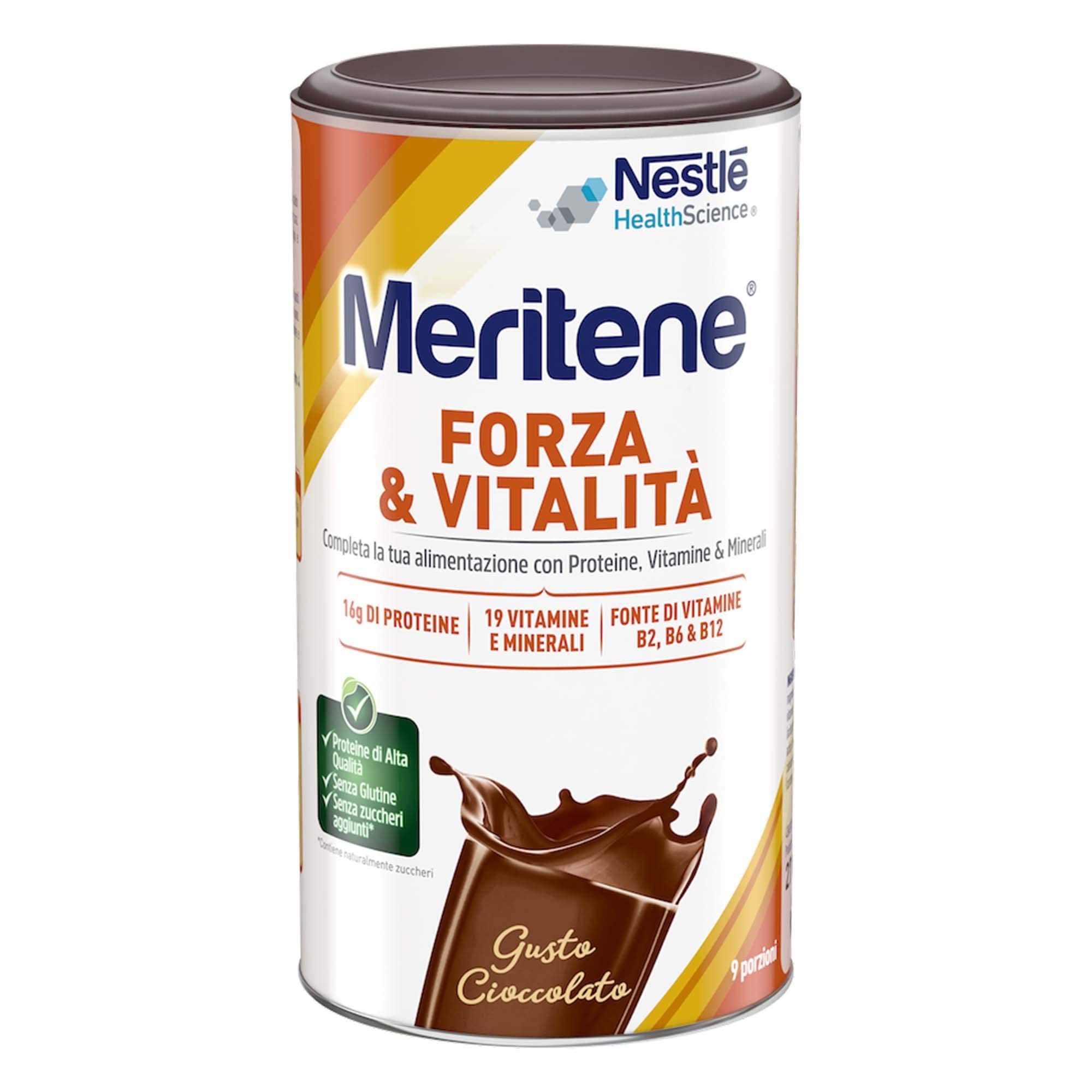 Meritene Forza & Vitalità gusto Cioccolato, bevanda alimentare in polvere |Arricchito di Vitamine, Minerali e Proteine|Rafforza il tuo Sistema Immunitario e la Salute delle Ossa|Barattolo da 2x270g
