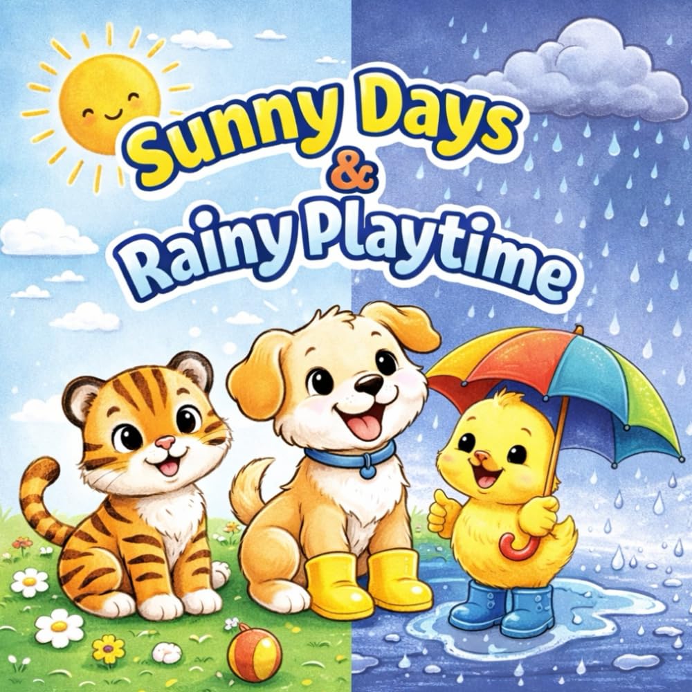 Sunny Days & Rainy Playtime coloring book: Easy & Relaxing Weather Adventures Featuring Sunny Days, Rainy Playtime & Seasonal Fun for Kids Ages 4–8