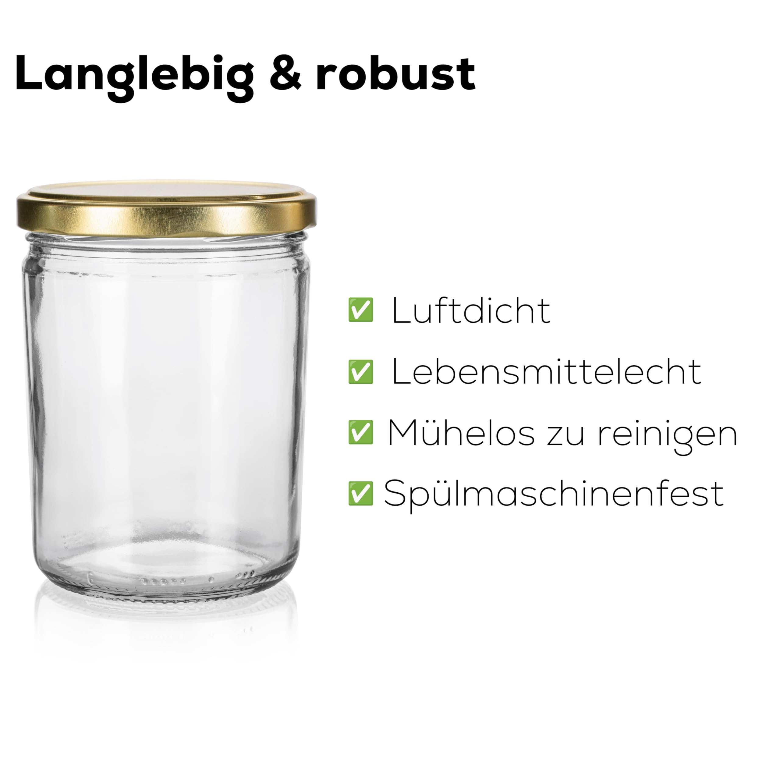 Sturzgläser mit Schraubdeckel | Füllmenge 440 ml | Gläser mit Deckel | Schraub - Deckel Twist Off 82 | Marmeladengläser, Einmachgläser, Einkochgläser, Einmachglas 435 ml (Golden, 96 Stück)