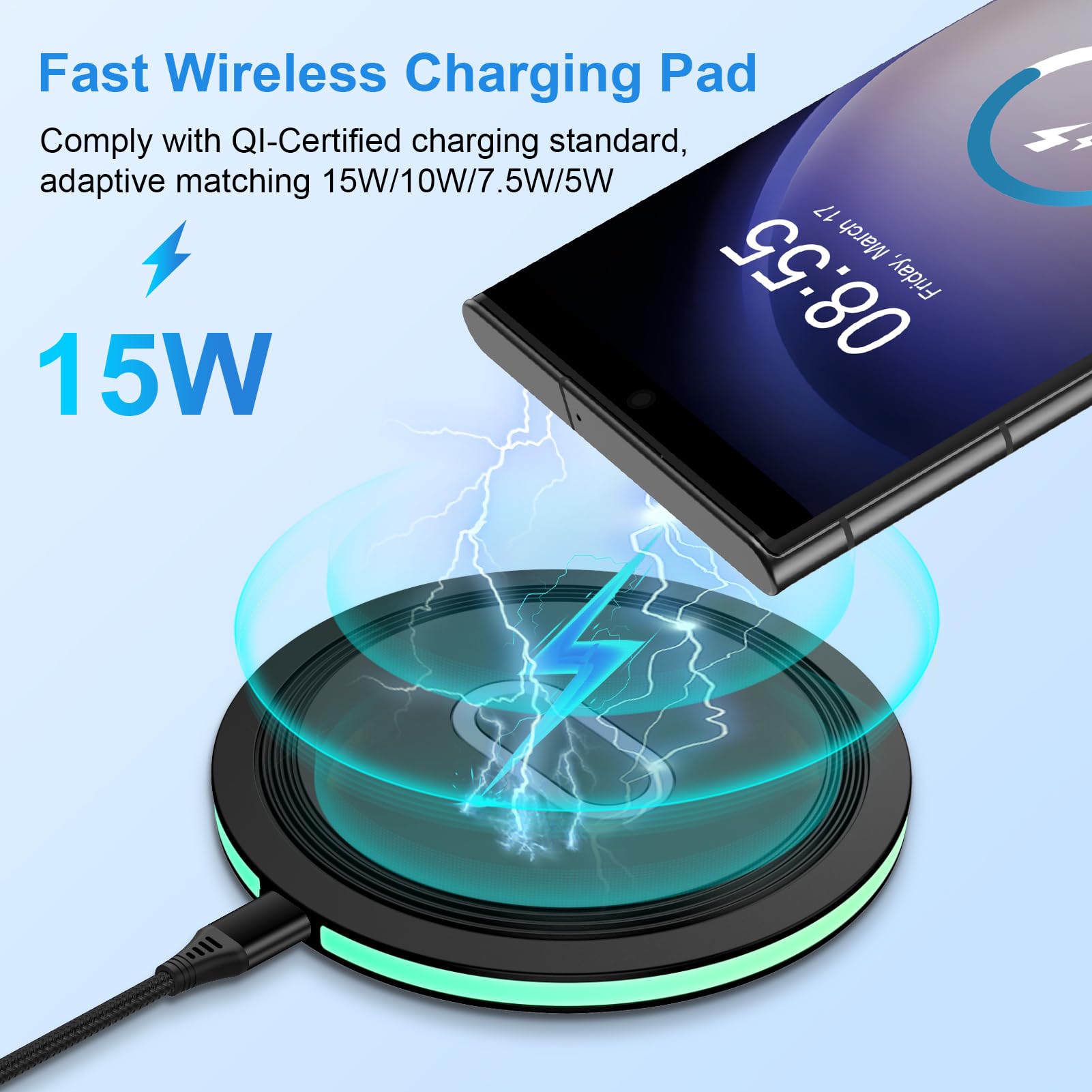 Wireless Charger Samsung Fast Charging Pad For S25 Ultra S24
