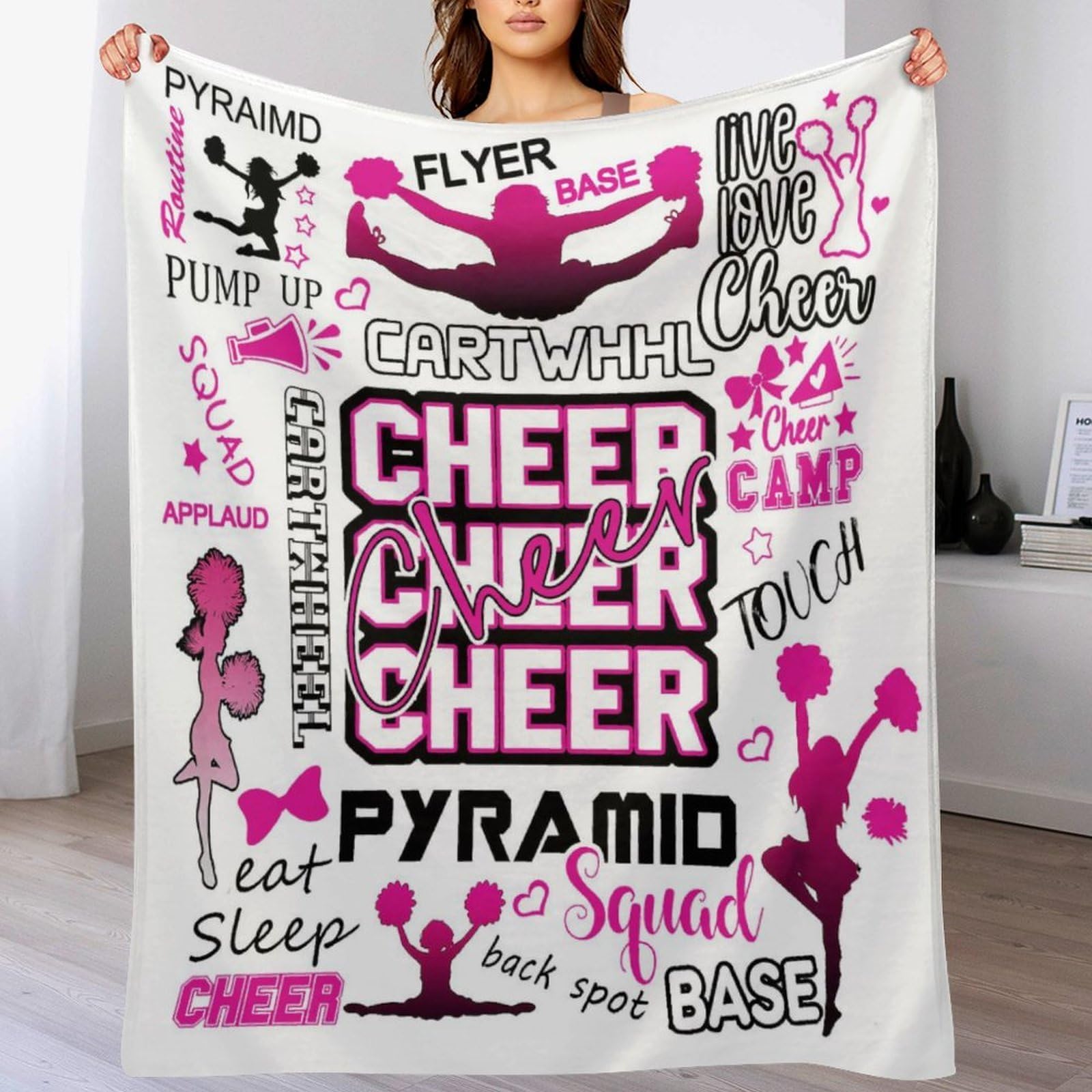 Cheerleader Blanket Gifts for Girls,Cheer Blanket Gifts for Teens,Cheerleading Birthday Gifts for Cheerleaders,Cheer Team Stuff Lovers Soft Flannel Fleece Throw Blankets for Sofa Couch, 40"x50"
