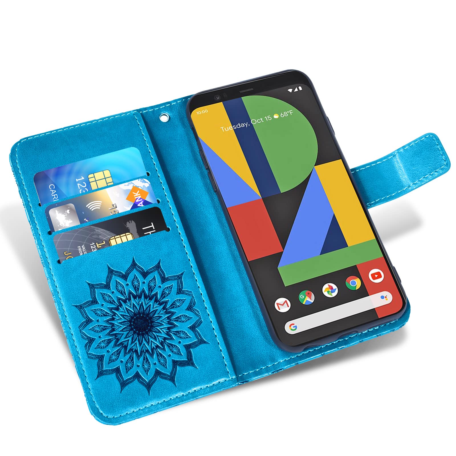 Custodia Portafoglio Per Google Pixel 4a 4G Con Pellicola Vetro Temperato E Cinturino A Tracolla - Pelle Morbida, 11 Slot Carte E Cerniera, Modello Flip In Rilievo - 2