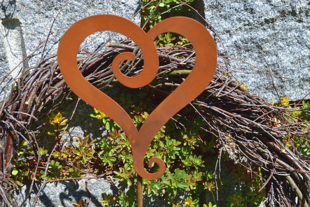 Decorazione Da Giardino A Cuore In Metallo Rustico - Set Di 2 Spine Per Aiuole