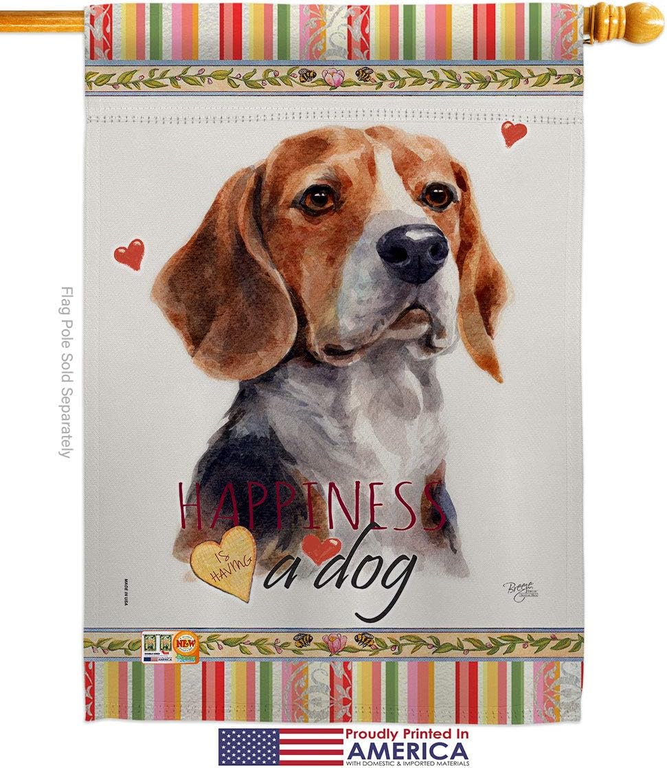 Beagle Hound Happiness House Flag Animals Dog Puppy Spoiled Paw Canine Fur Pet Nature Farm Animal Creature Small Decorative Gift Yard Banner Made In USA 28 X 40