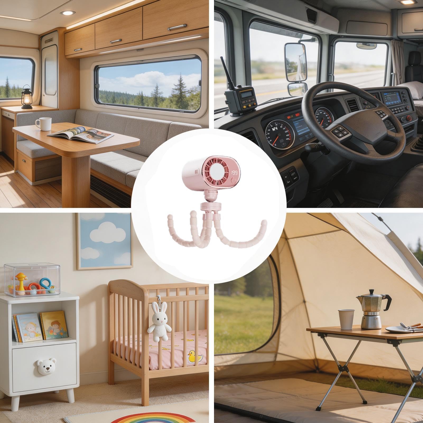 Ventilador Portátil para Coche 199 Velocidades Diseño Pulpo Con Pantalla | con Clip para Coche y Rotación 360 Grados Carga USB-C para Niños y Adultos en Viajes Verano Camping Exterior Oficina