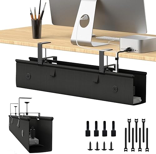 Bandeja de organización de cables para debajo del escritorio, organizador de cables sin taladros de 30 pulgadas con base reforzada antidesgarro,