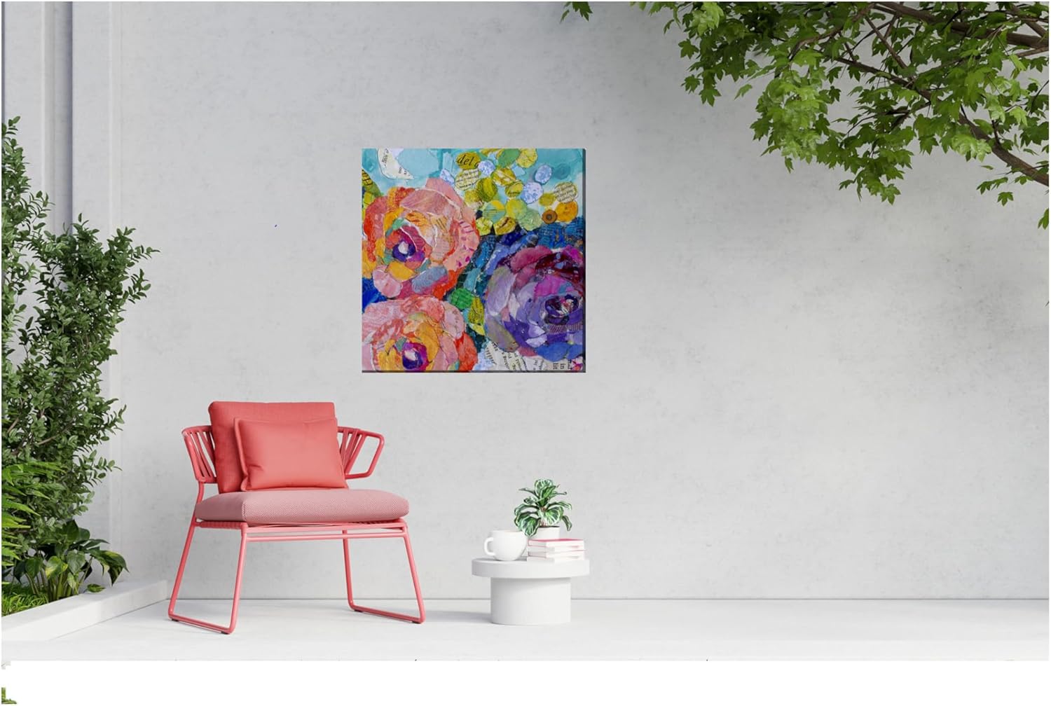 Cottage Garden West of The Wind FABULOSO Pink, Purple, Blue 24 x 24 Inch Waterproof Gallery Wrapped Canvas, Outdoor Garden, Yard, Patio All Weather Hanging Picture Artwork