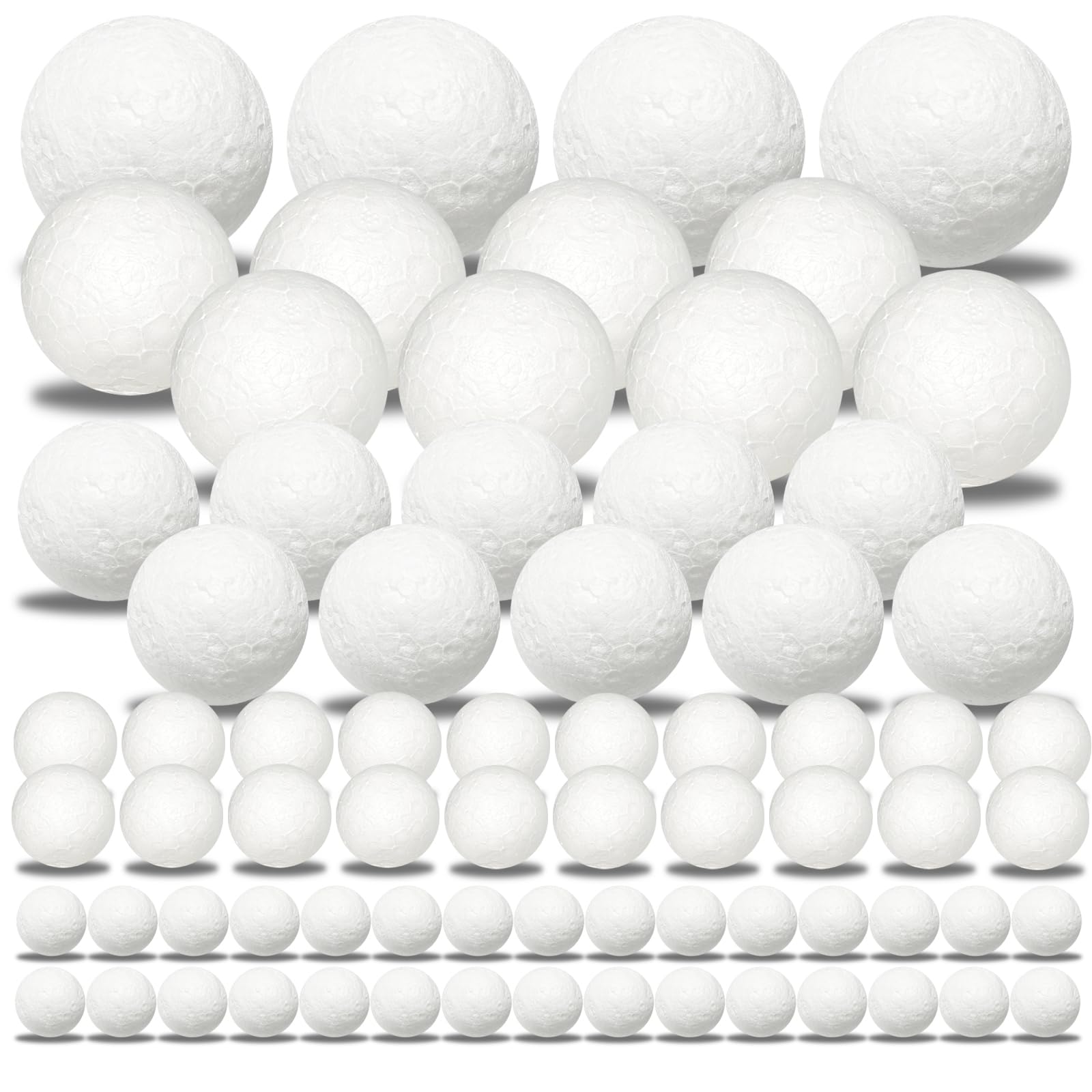 Lot 72 Boules En Mousse Polystyrène - 5 Tailles (2cm à 5cm) - Pour Loisirs Créatifs, Déco Noël/Pâques, Projets Scolaires