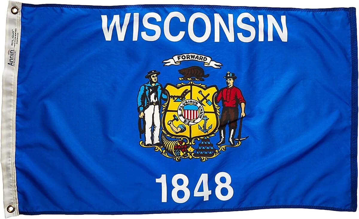 Annin Flagmakers Wisconsin State Flag USA-Made to Official State Design Specifications, 2 x 3 Feet (Model 145950)