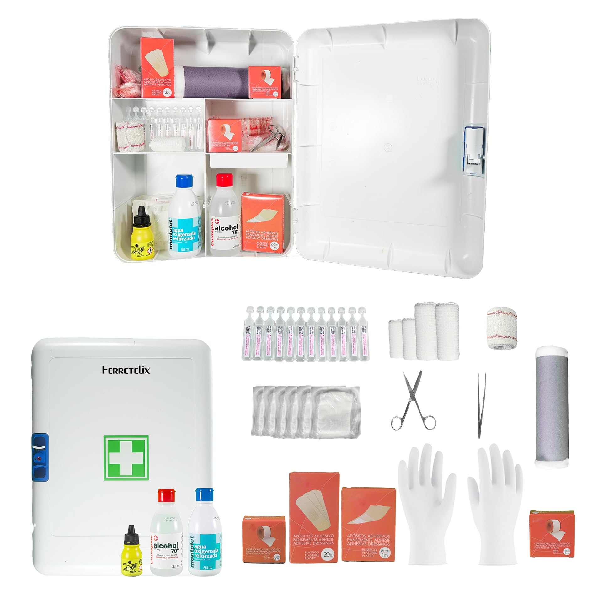 Ferretelix® Botiquin Primeros Auxilios Armario 40 CM X 32 x 18 con dotacion Homologado para viviendas turisticas, casa, Oficina