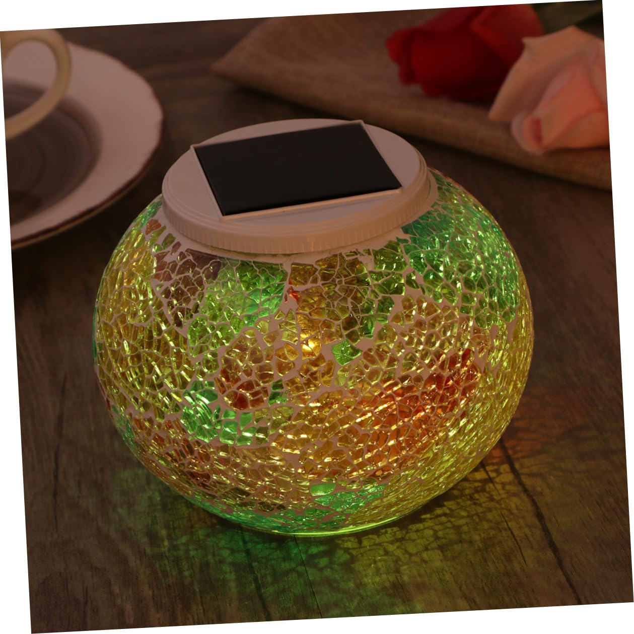 CRAFTHROU Lampada Solare da Tavolo in Vetro, Sfera Led, 2 Modalità | Cambiamento Colore, Spegnimento Automatico alla Luce del Giorno, Uso Esterno e Casa, Tema Natale