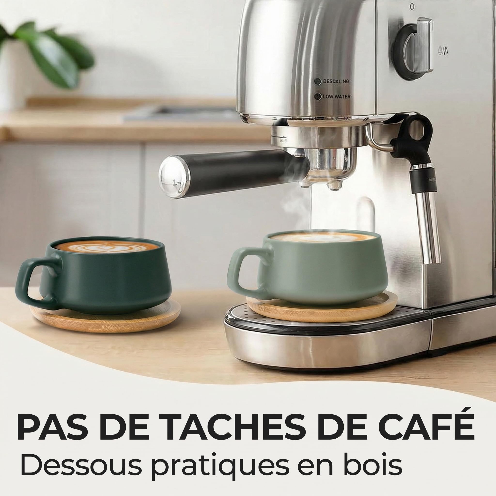 MIAMIO - 4 x 320 ml tasses à café/set de tasses et soucoupes/tasses à café en grès élégantes et modernes - Set Luxe collection 4pcs (Evergreen)