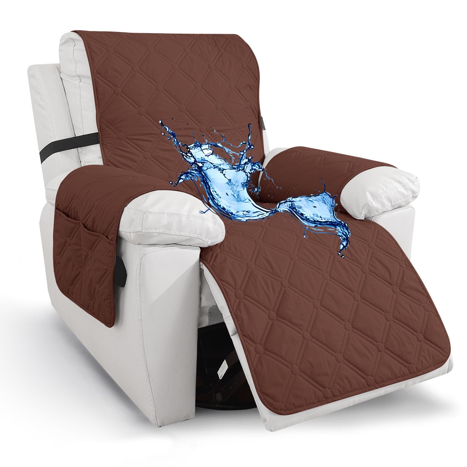 XHDZSW Waterproof Recliner Chair Cover, Non-Slip Recliner Armchair Cover with Elastic Straps & Side Pockets, Washable Recliner Slipcover Covers for Dogs Pet (Brown)