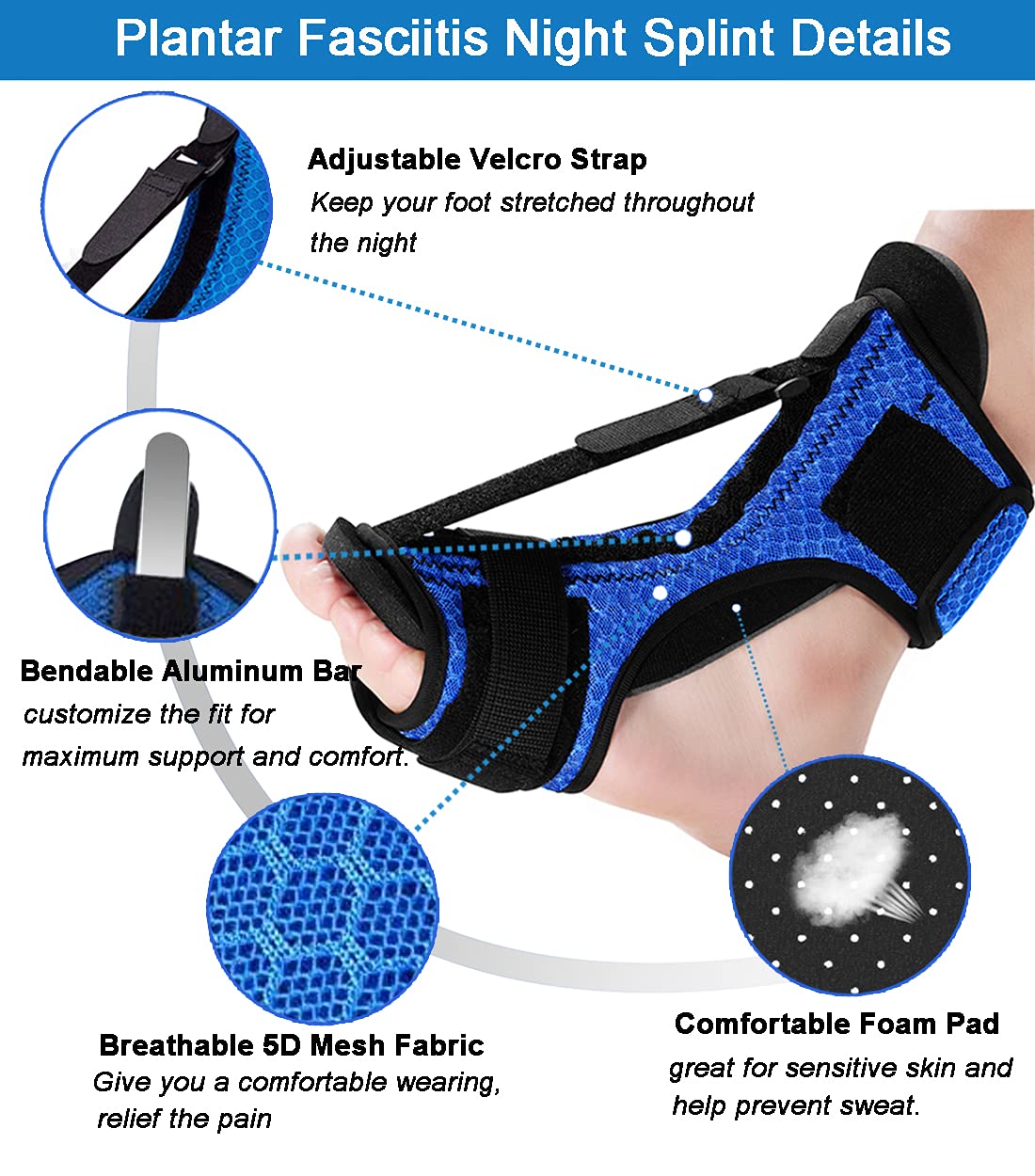 Plantar Fasciitis Splint Night, Adjustable Foot Brace for Plantar Fasciitis Night Splint with Elastic Strap, Dorsal Night Splint for Plantar Fasciitis Pain Relief, Drop Foot, Achilles Tendonitis : Health & Household